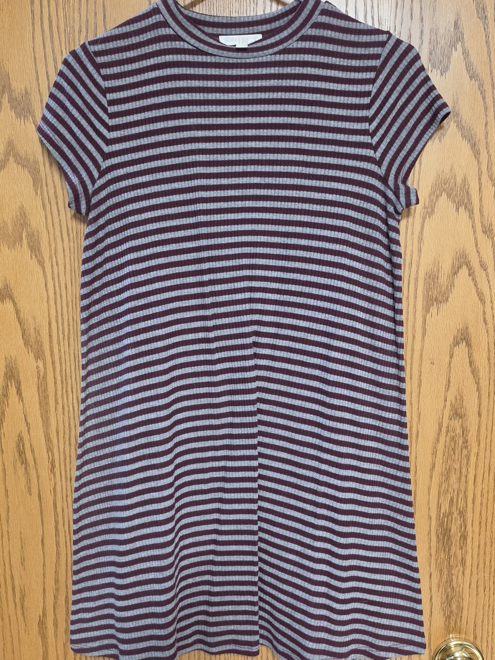 Love, Fire Striped Ribbed Mini Dress - Burgundy and Grey